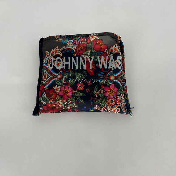 Johnny Was Reusable Bag Floral Paisley Dark Green Red Foldable Packable - Picture 6 of 7